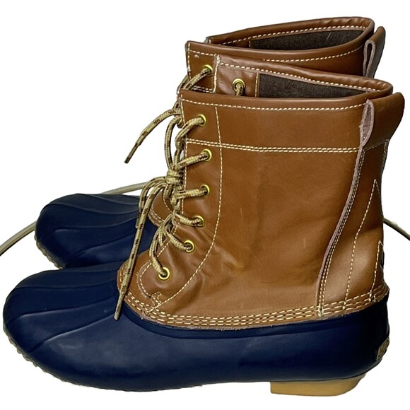 Khombu Boots Duck Waterproof Brown Leather Blue Rubber Insulated Letty Women‎ 9 - Picture 3 of 6